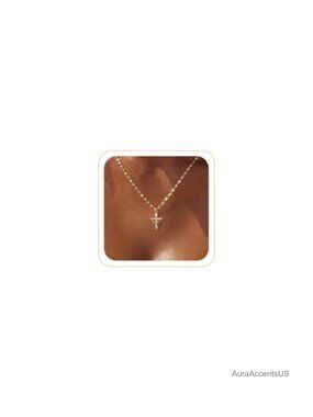 Dainty 14K Gold Plated Cross Pendant Necklace for Women with CZ